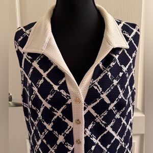 Vince Camuto Navy and White Collared Dress